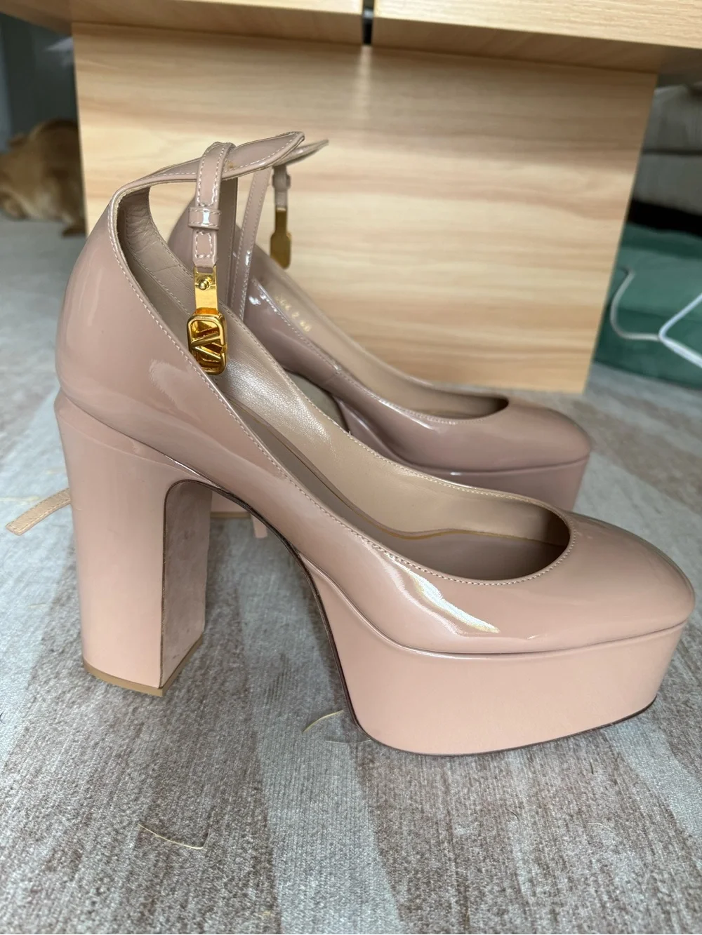 Valentino Tan-Go Patent Nude Platform Pumps - Size 9